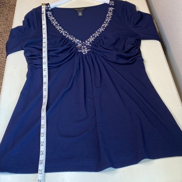 WHBM Blue Beaded V Neck Top Size Medium - Picture 12 of 13